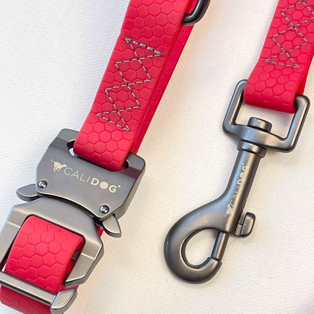 Red Waterproof Dog Collar and Leash Set